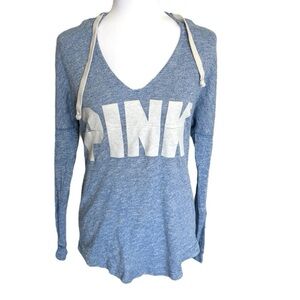 PINK Victoria's Secret Pastel Blue Graphic Hooded Top Sm Relaxed Oversized Cozy